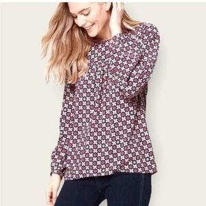 Loft Pink and Purple Floral Long Sleeve Blouse Small